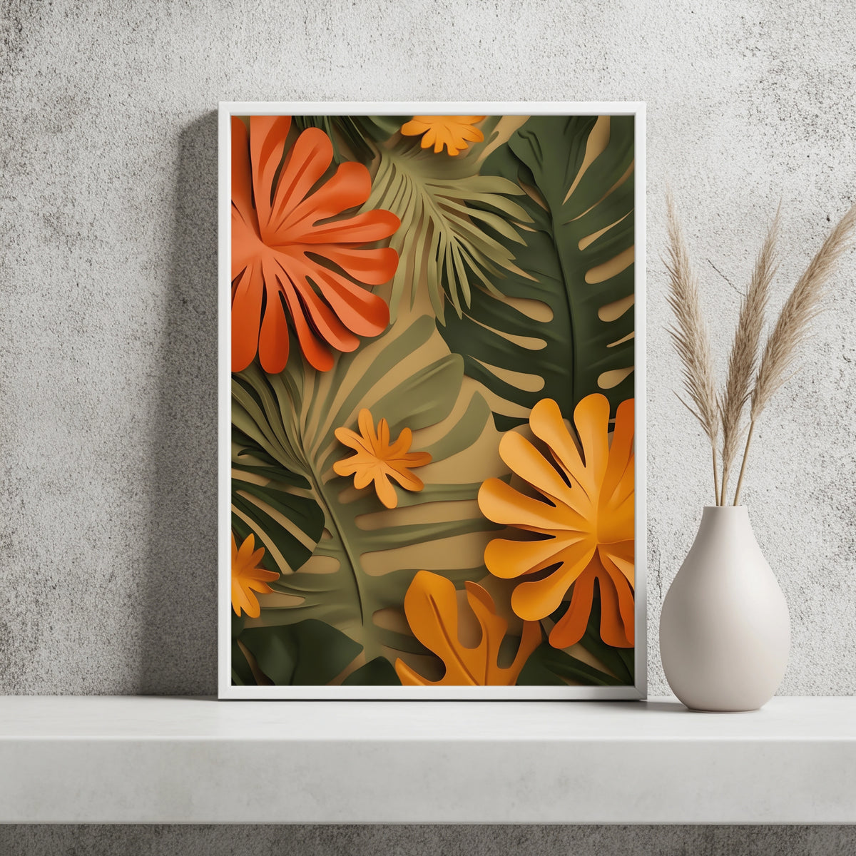 Tropische Blätter in Orange Poster – Raumansicht 2