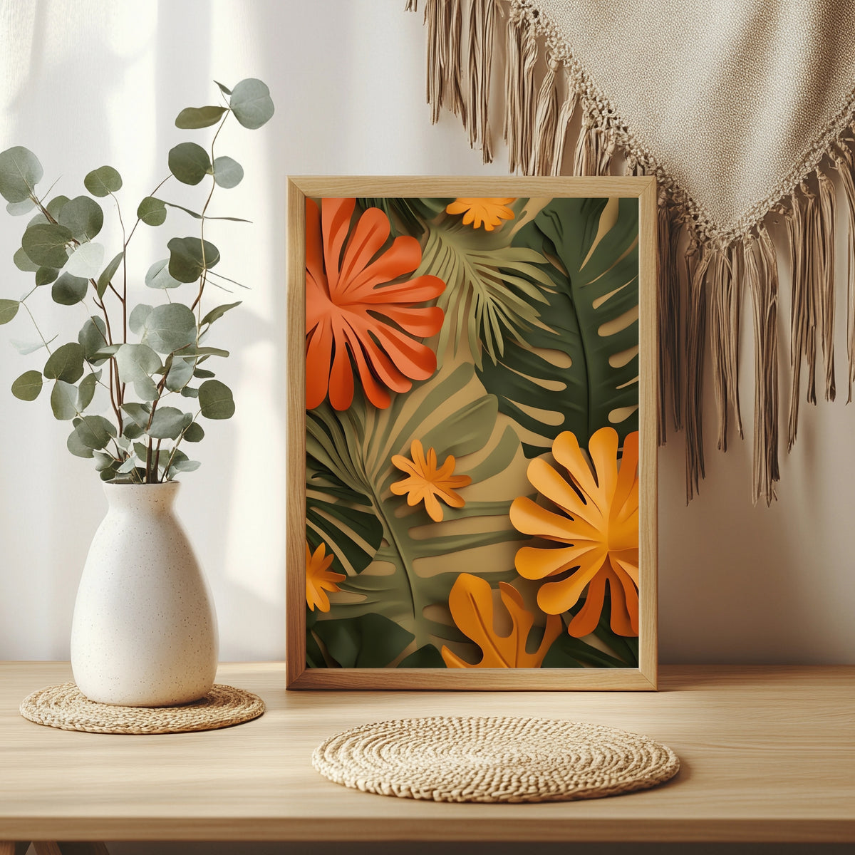 Tropische Blätter in Orange Poster – Raumansicht 3