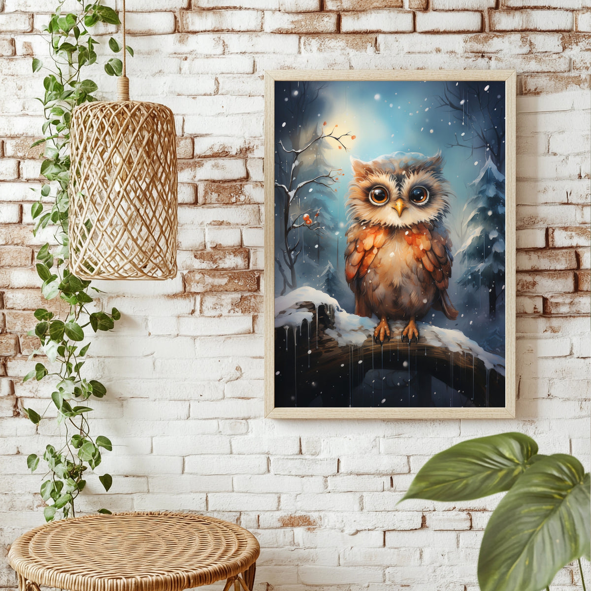 Junge Eule im Schneefall Poster – Raumansicht 1