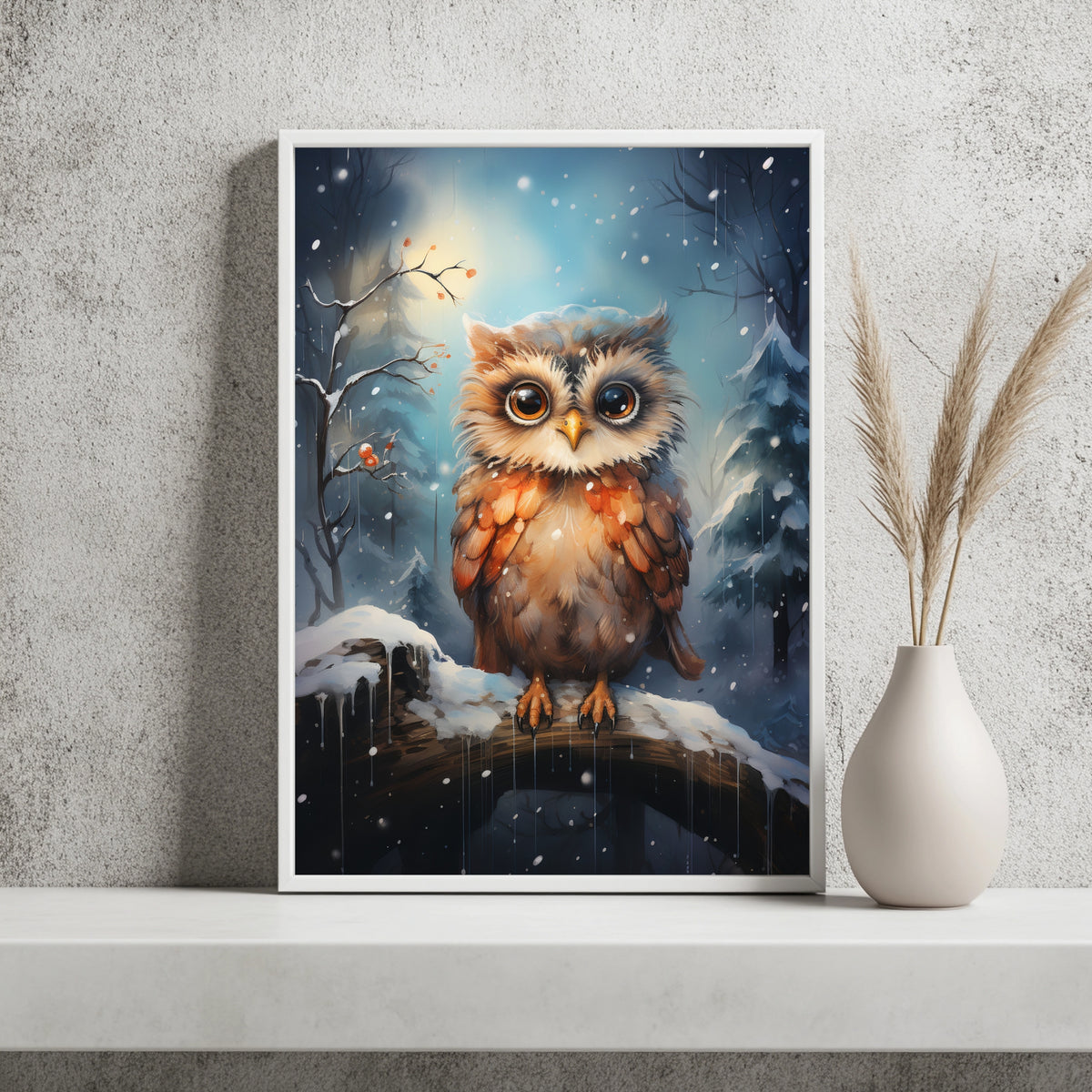 Junge Eule im Schneefall Poster – Raumansicht 2