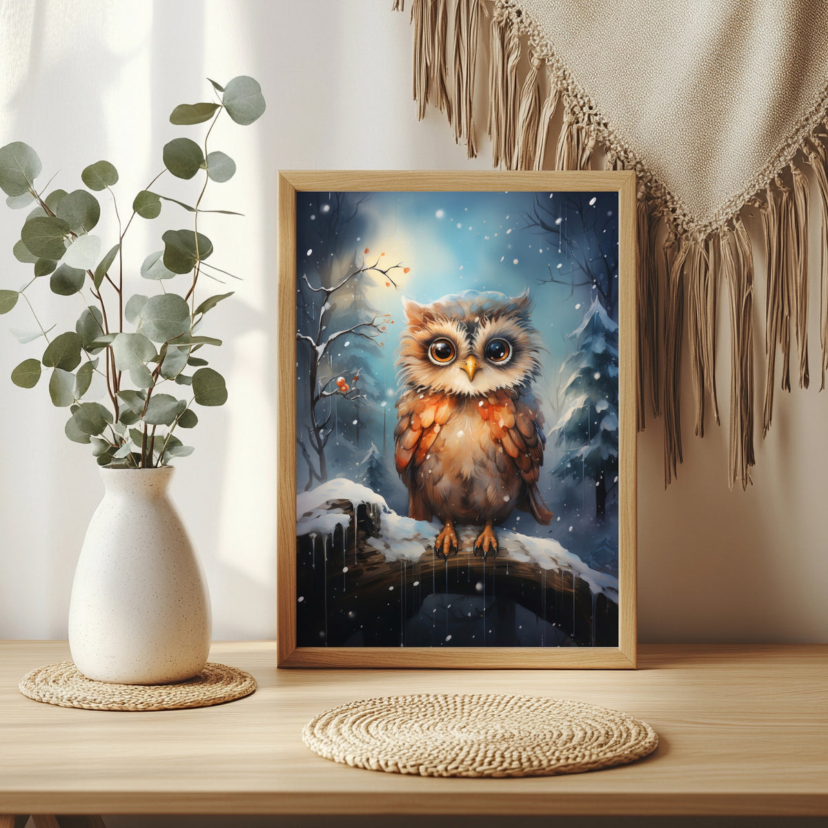 Junge Eule im Schneefall Poster – Raumansicht 3