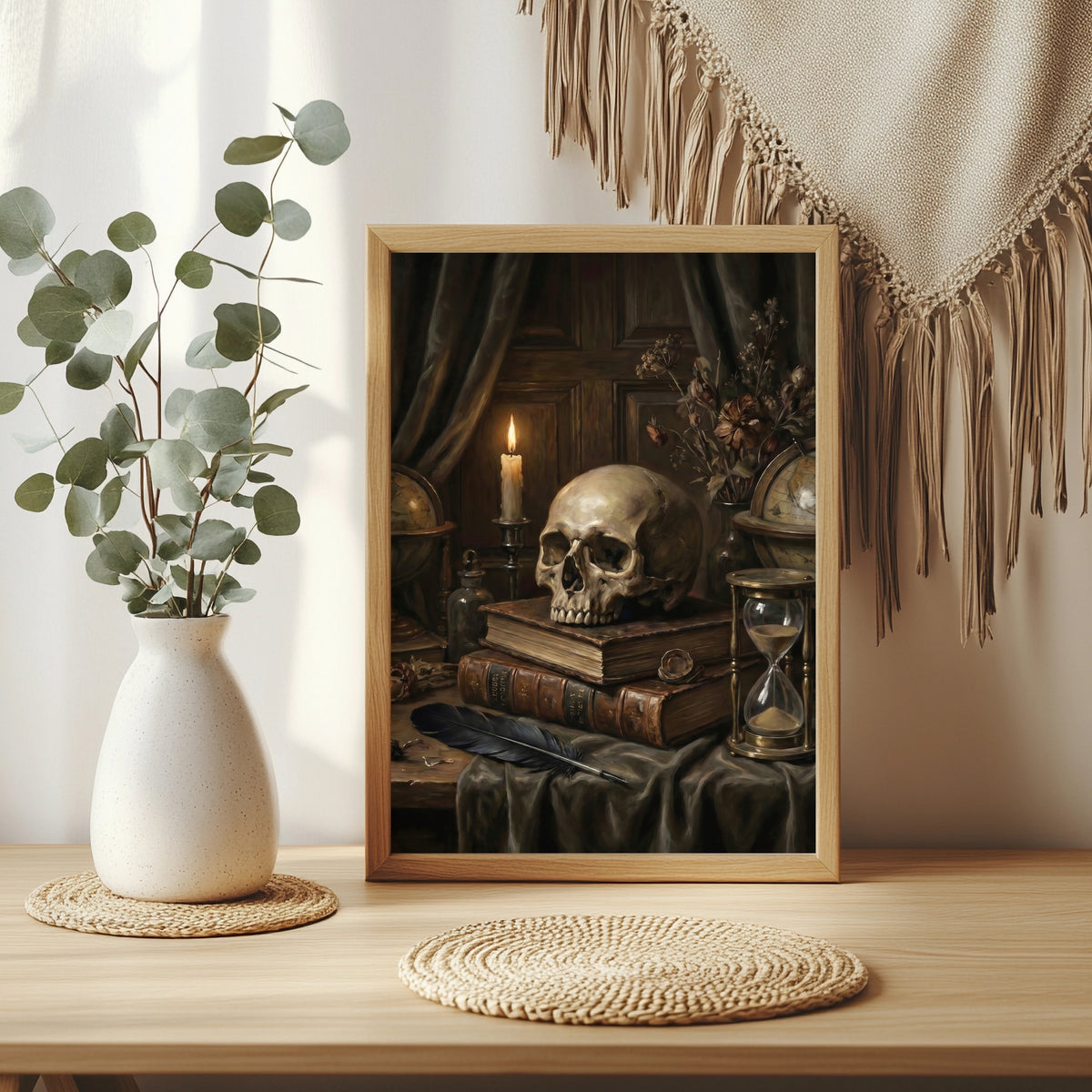 Totenkopf auf alten Büchern Poster – Raumansicht 3