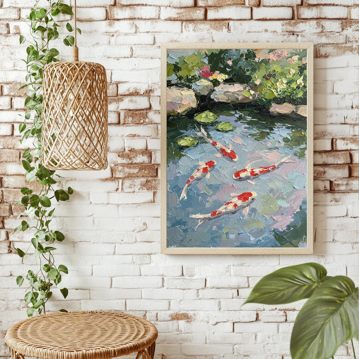 Koi im Seerosenteich Poster – Raumansicht 1