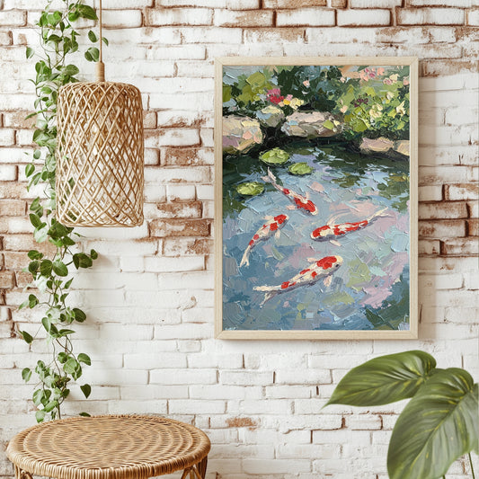 Koi im Seerosenteich Poster – Raumansicht 1