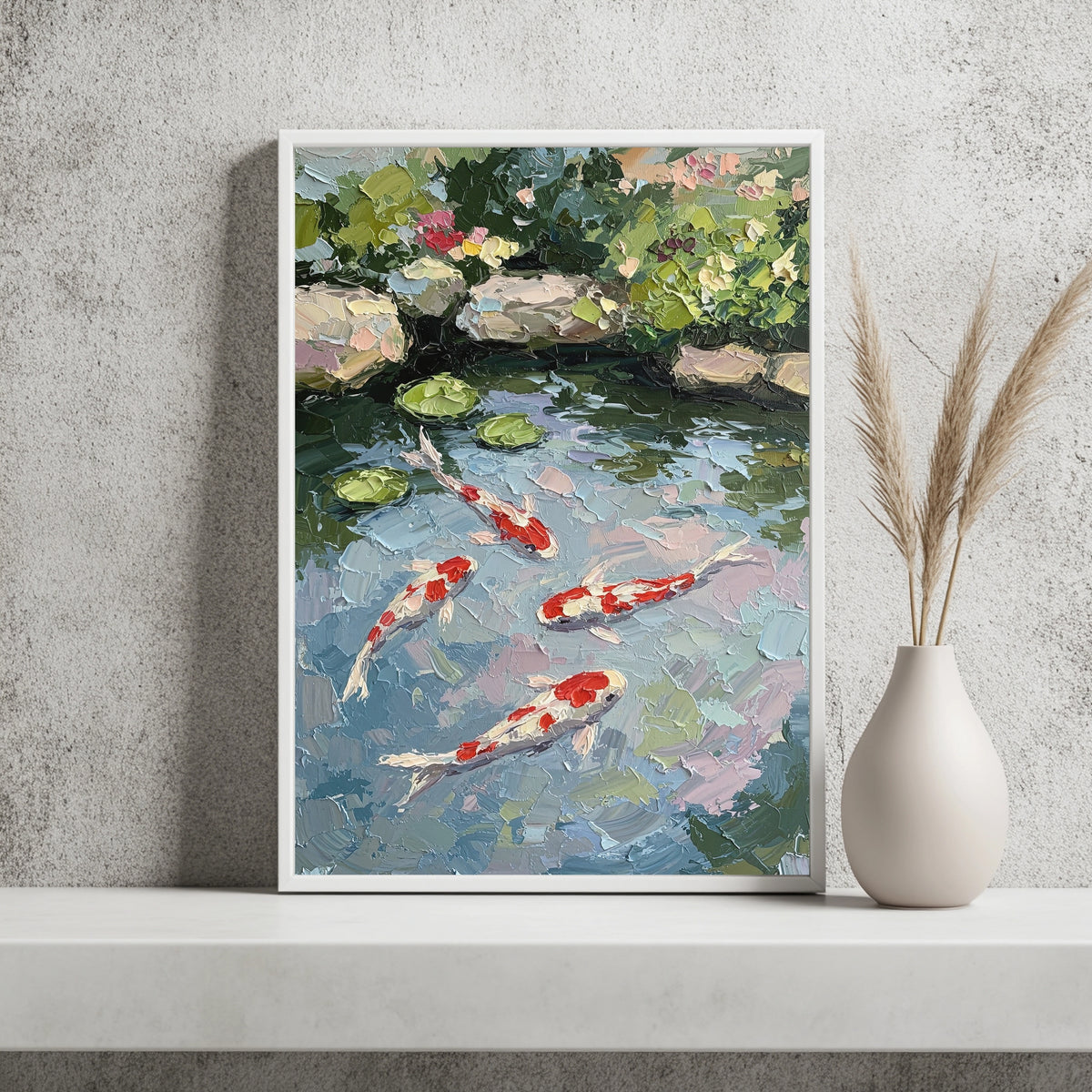 Koi im Seerosenteich Poster – Raumansicht 2