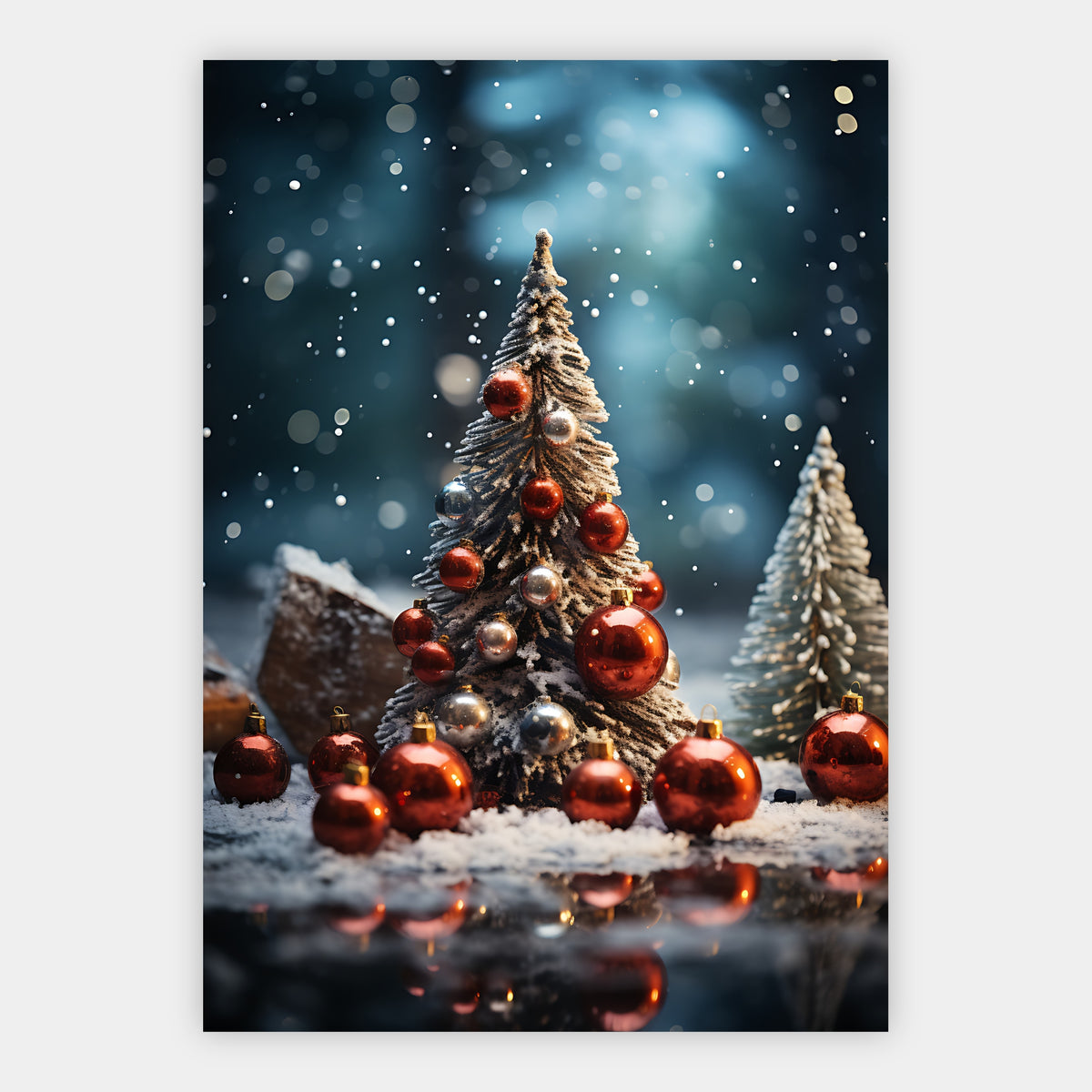Weihnachtsbaum mit Kugeln am Wasser Poster – Freisteller