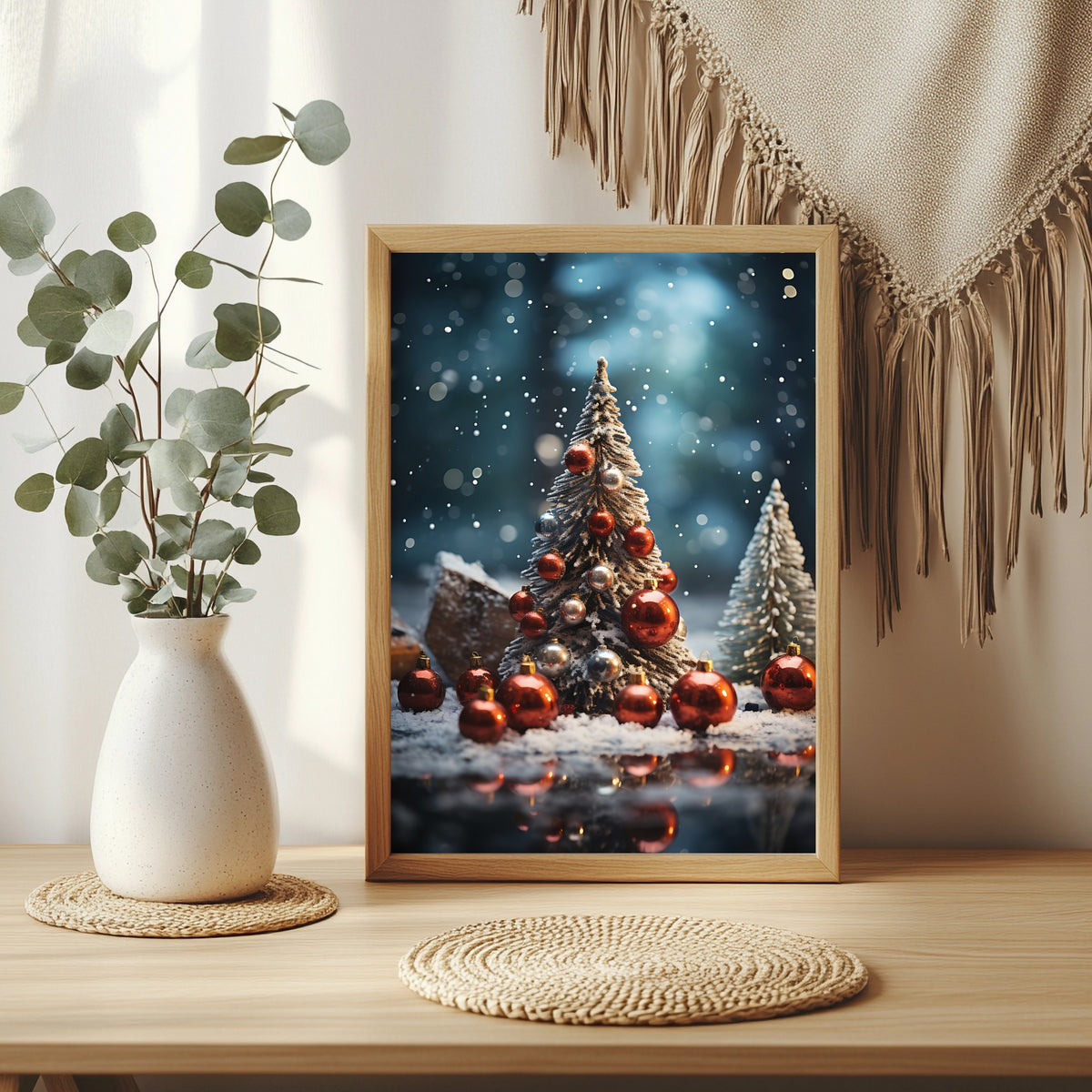 Weihnachtsbaum mit Kugeln am Wasser Poster – Raumansicht 3