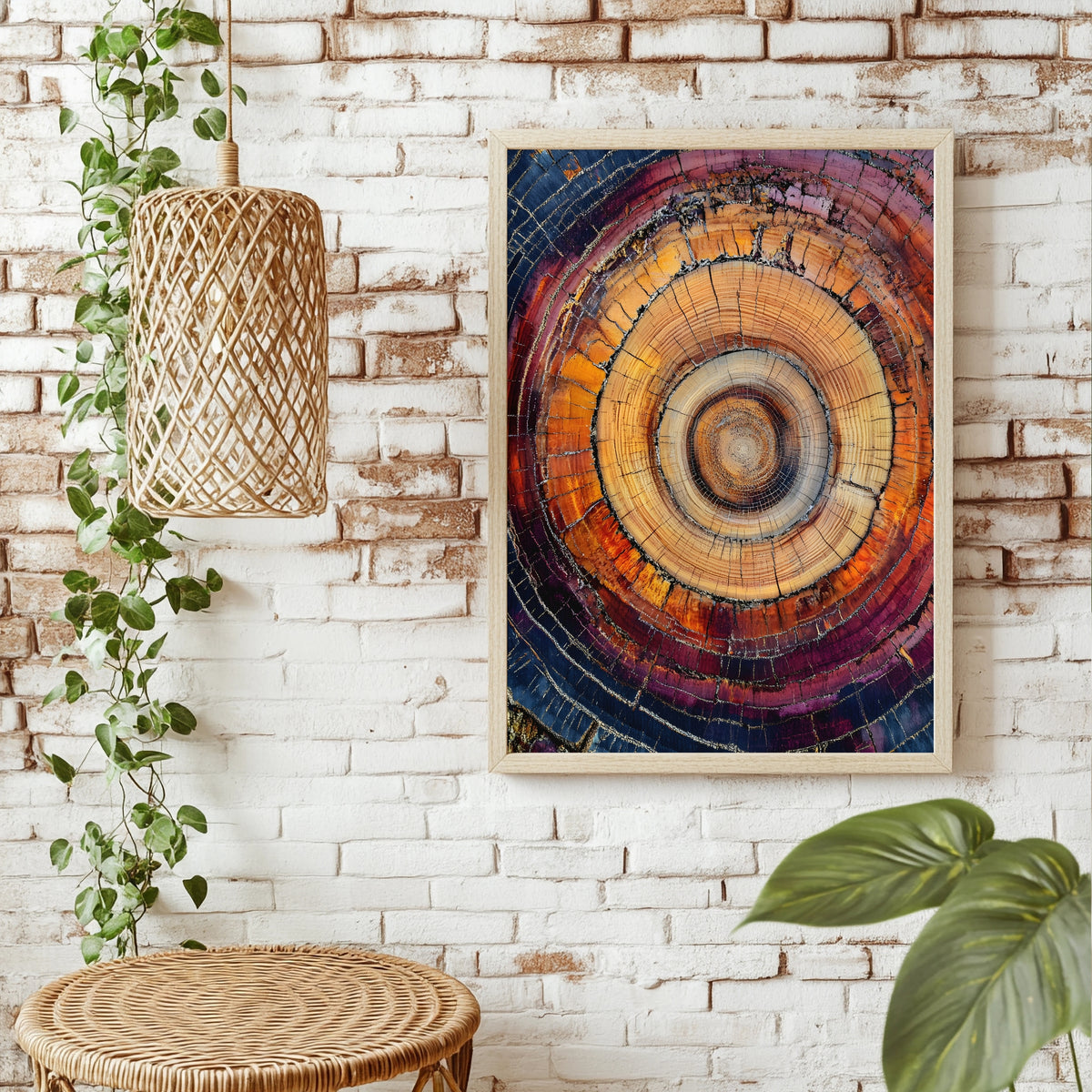 Baumringe in Orange und Violett Poster – Raumansicht 1