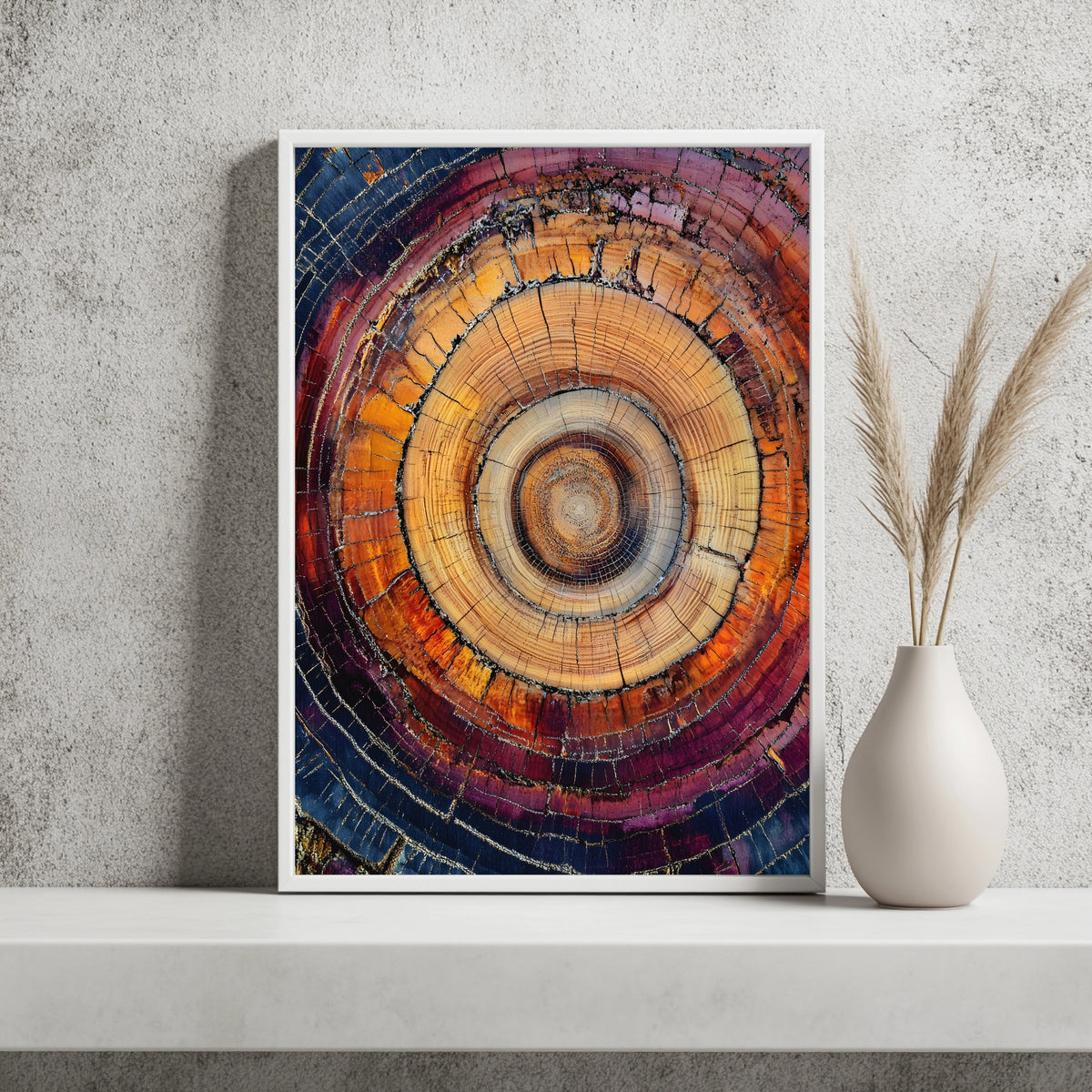 Baumringe in Orange und Violett Poster – Raumansicht 2