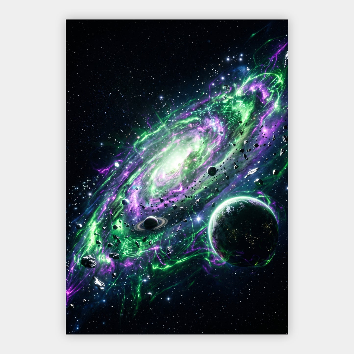 Neon-Galaxie mit Planeten Poster – Freisteller