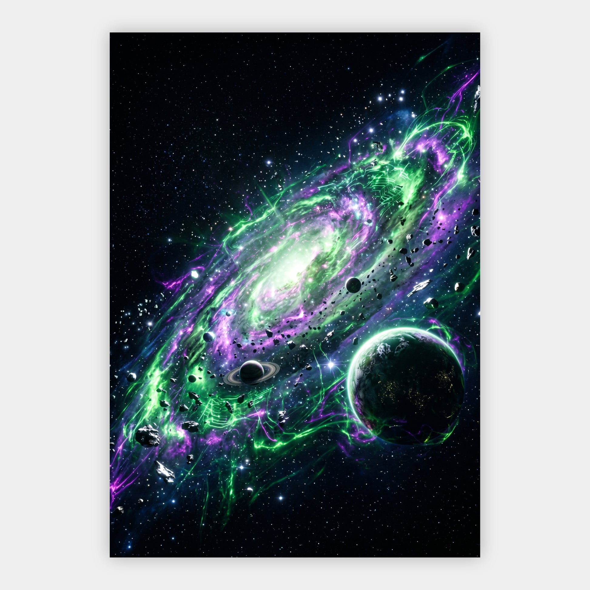Neon-Galaxie mit Planeten Poster – Freisteller