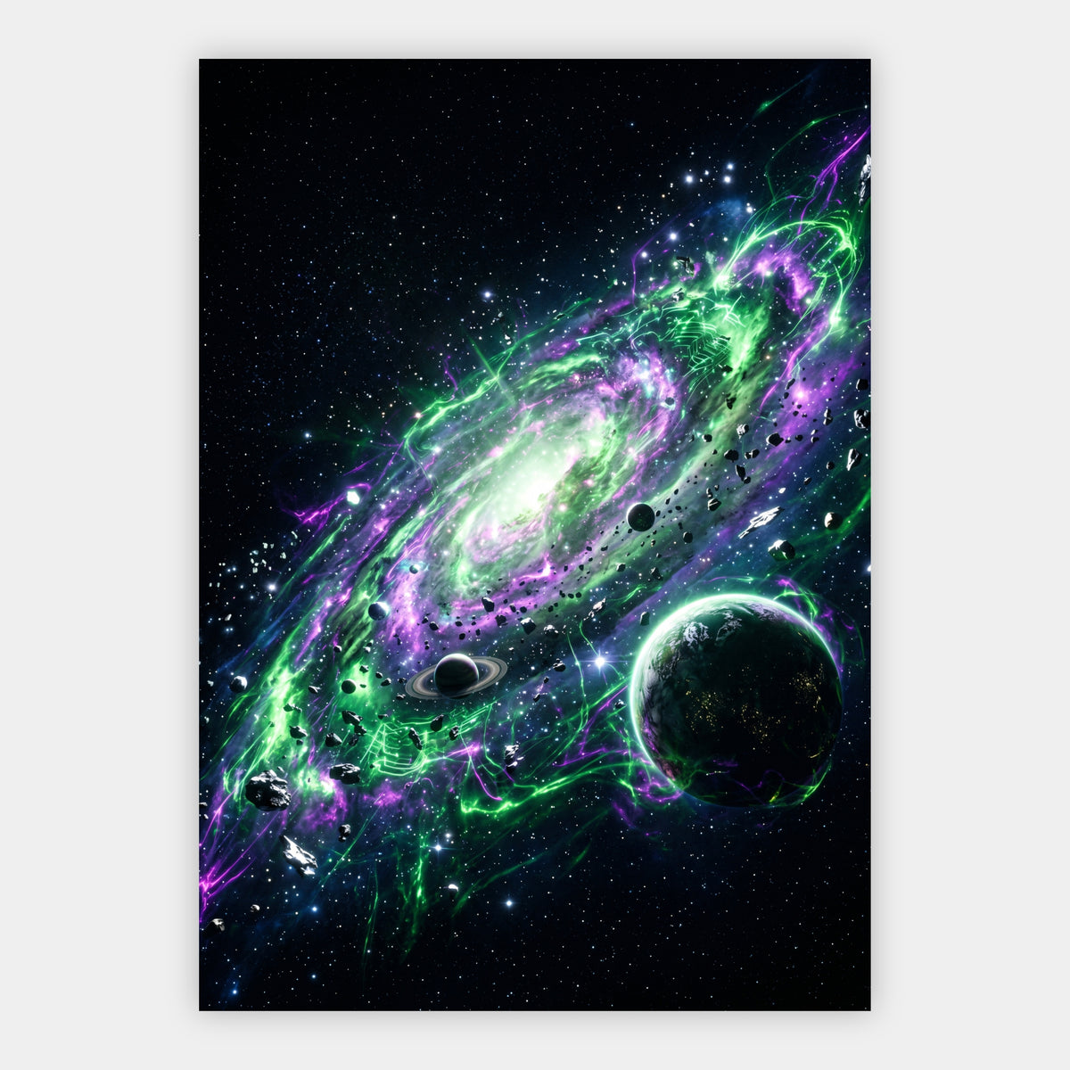 Neon-Galaxie mit Planeten Poster – Freisteller