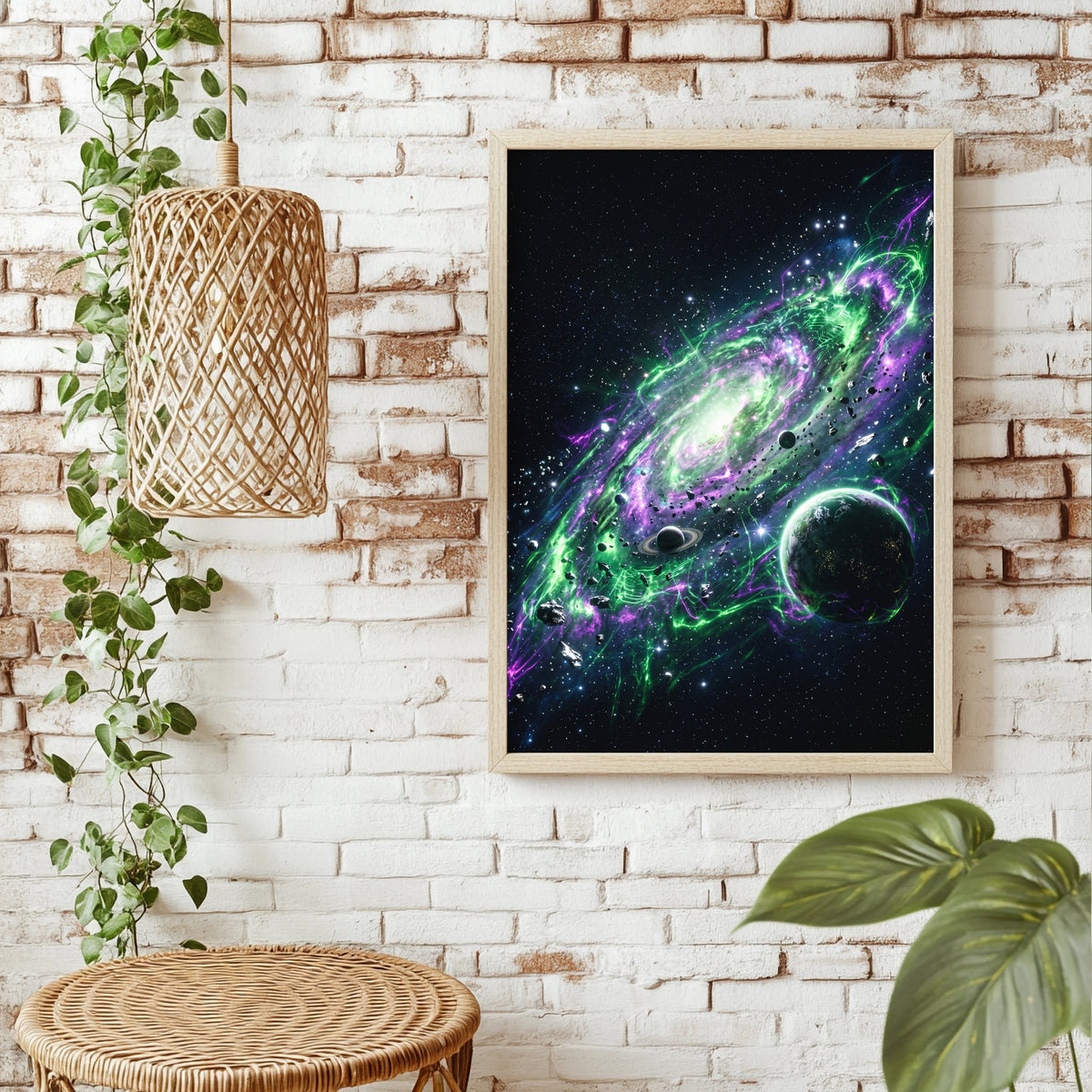 Neon-Galaxie mit Planeten Poster – Raumansicht 1