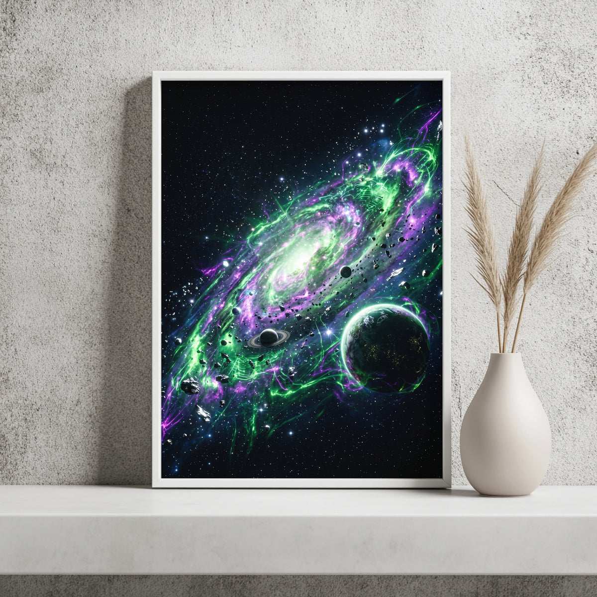 Neon-Galaxie mit Planeten Poster – Raumansicht 2