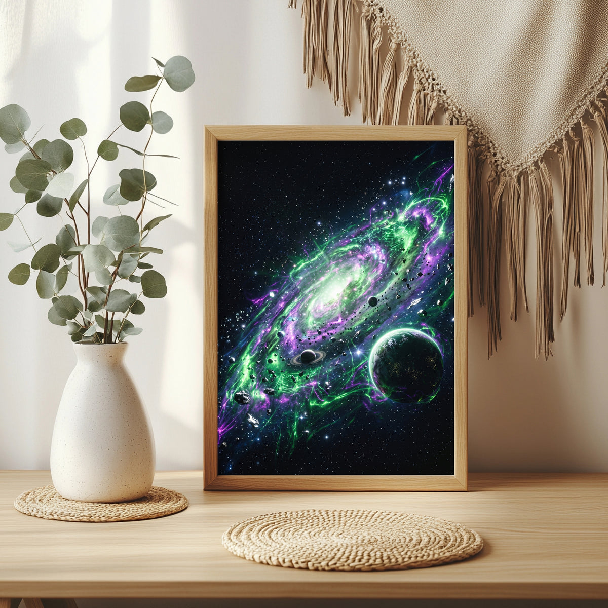 Neon-Galaxie mit Planeten Poster – Raumansicht 3