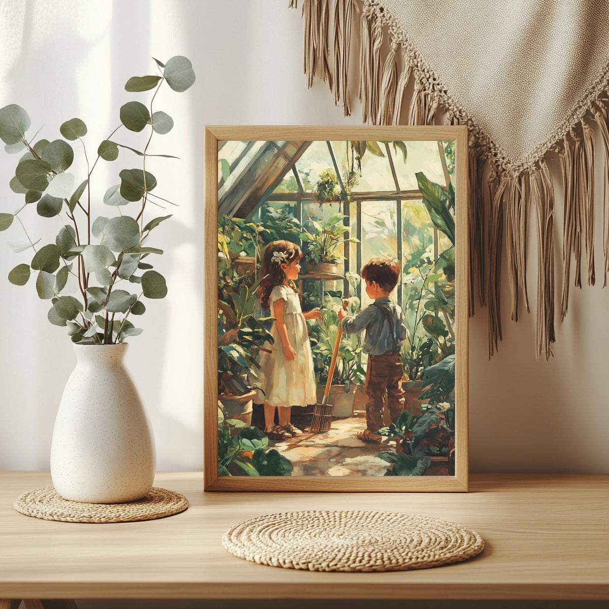 Kinder im Gewächshaus Poster – Raumansicht 3