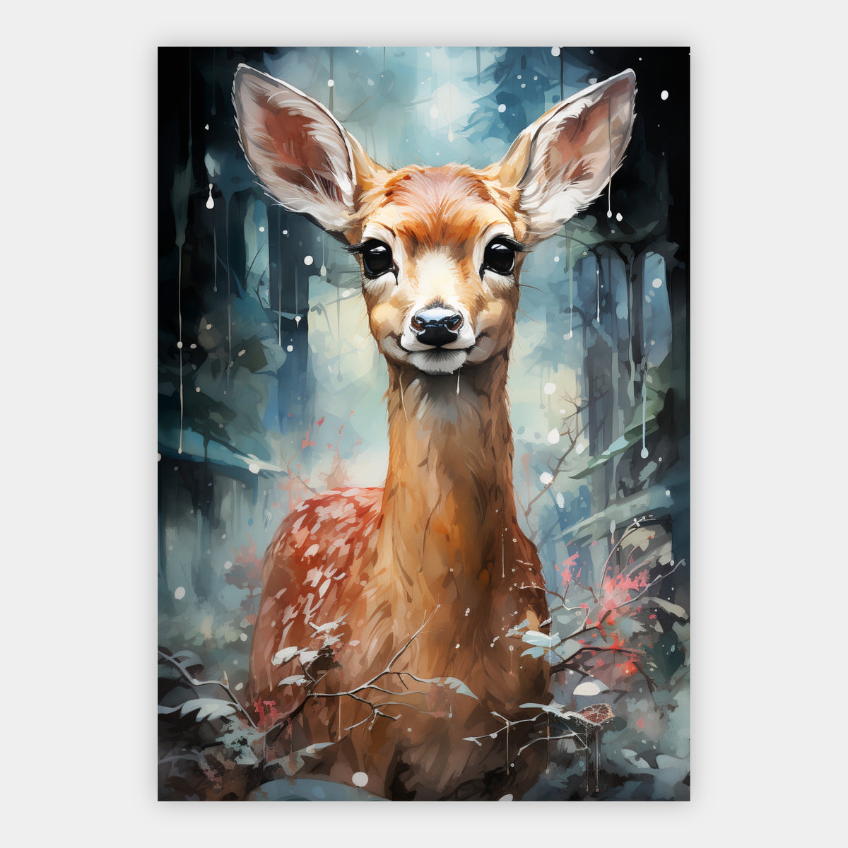 Rehkitz im Schneefall Poster – Freisteller