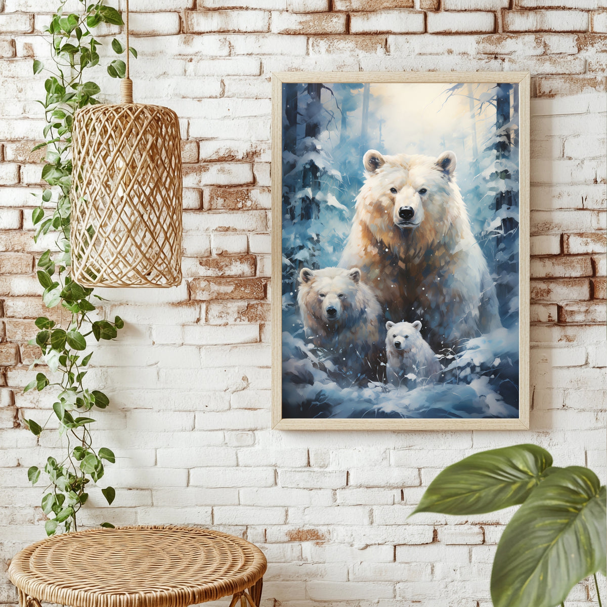 Eisbärenfamilie im Schnee Poster – Raumansicht 1