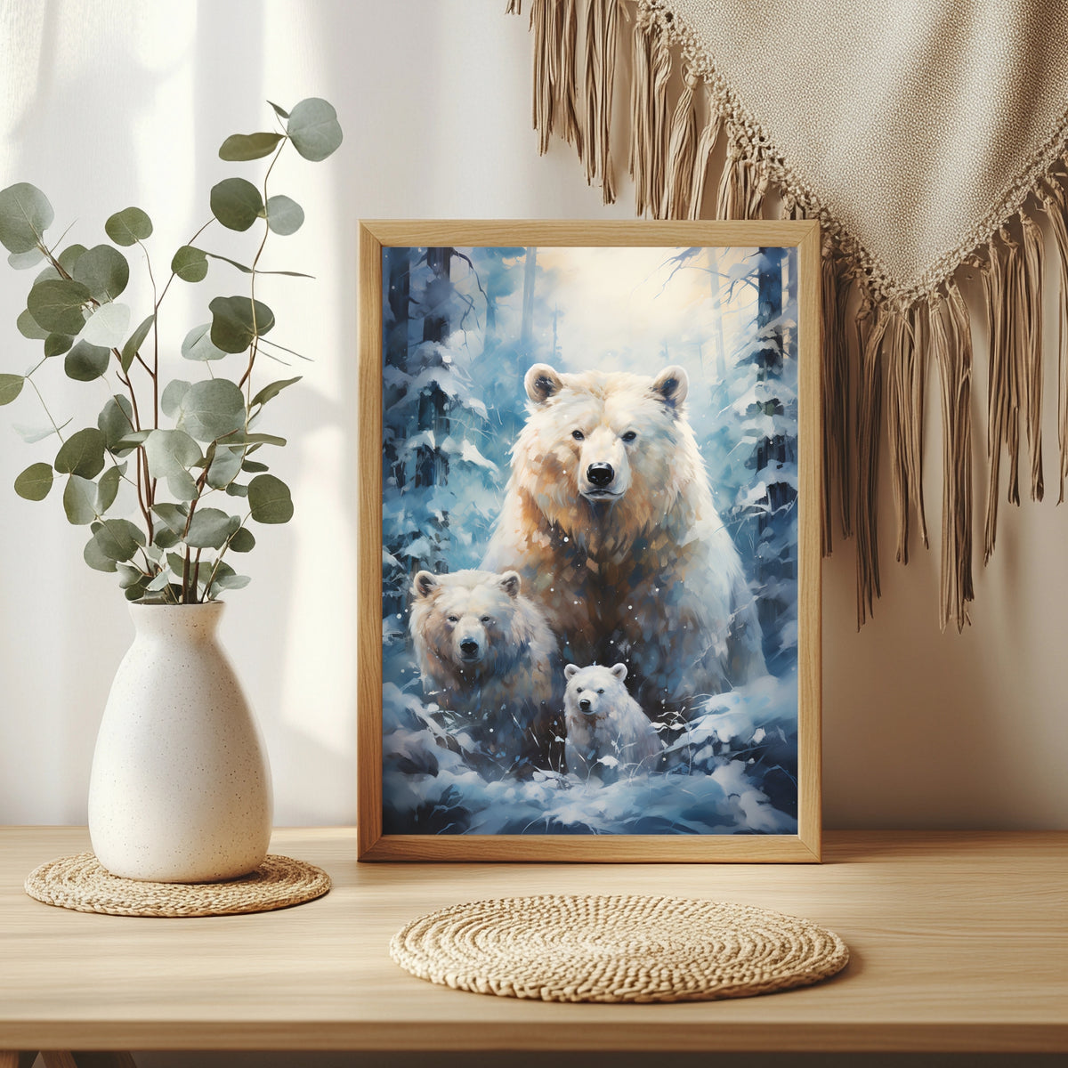 Eisbärenfamilie im Schnee Poster – Raumansicht 3