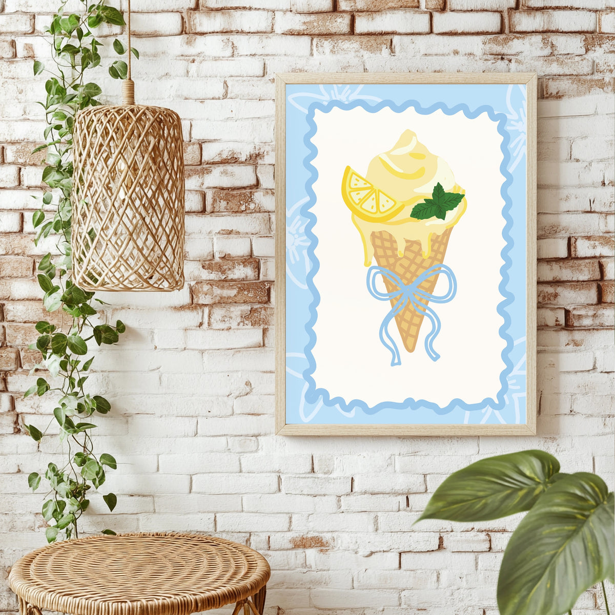 Zitroneneis in der Waffel Poster – Raumansicht 1