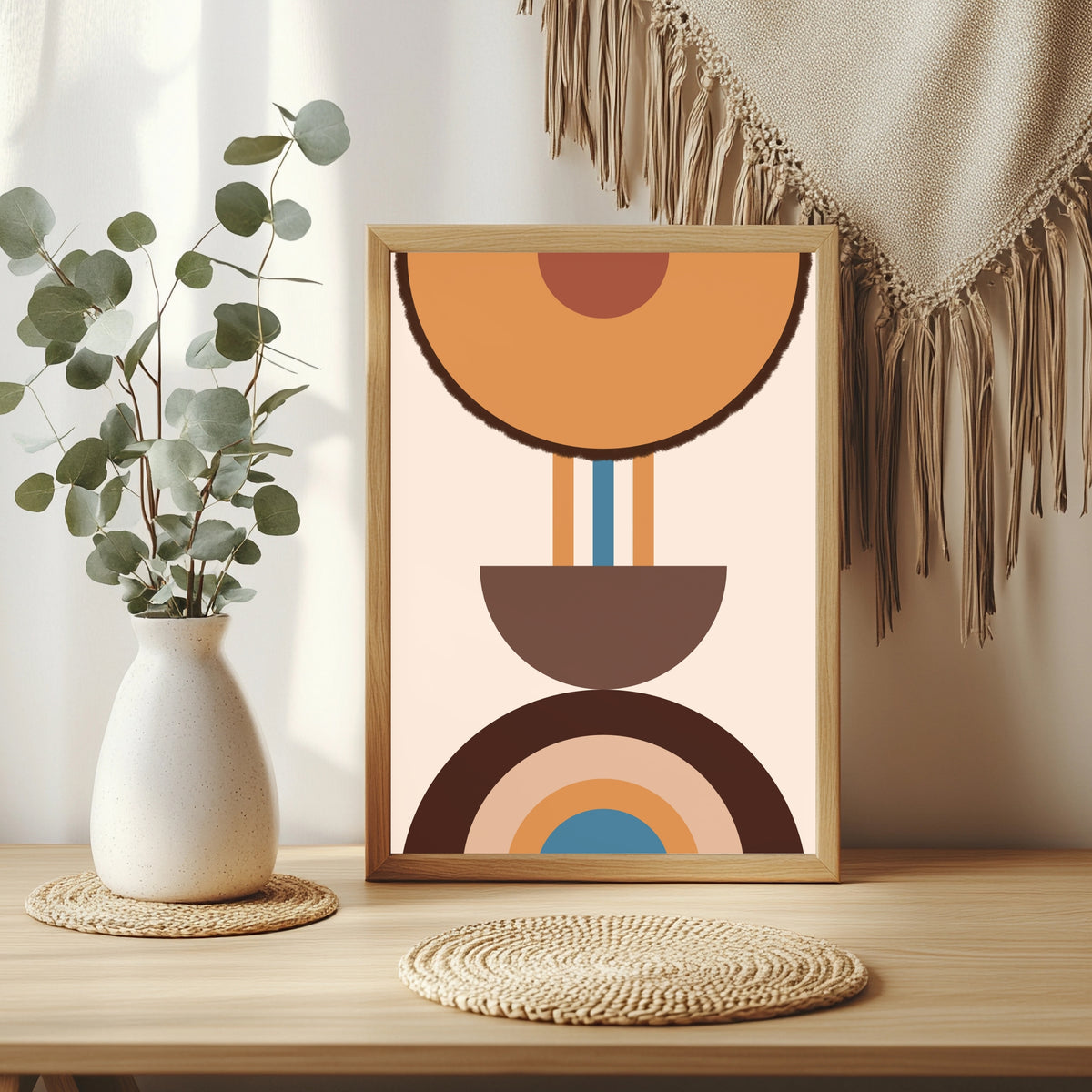 Abstrakte Kreise in Braun und Orange Poster – Raumansicht 3