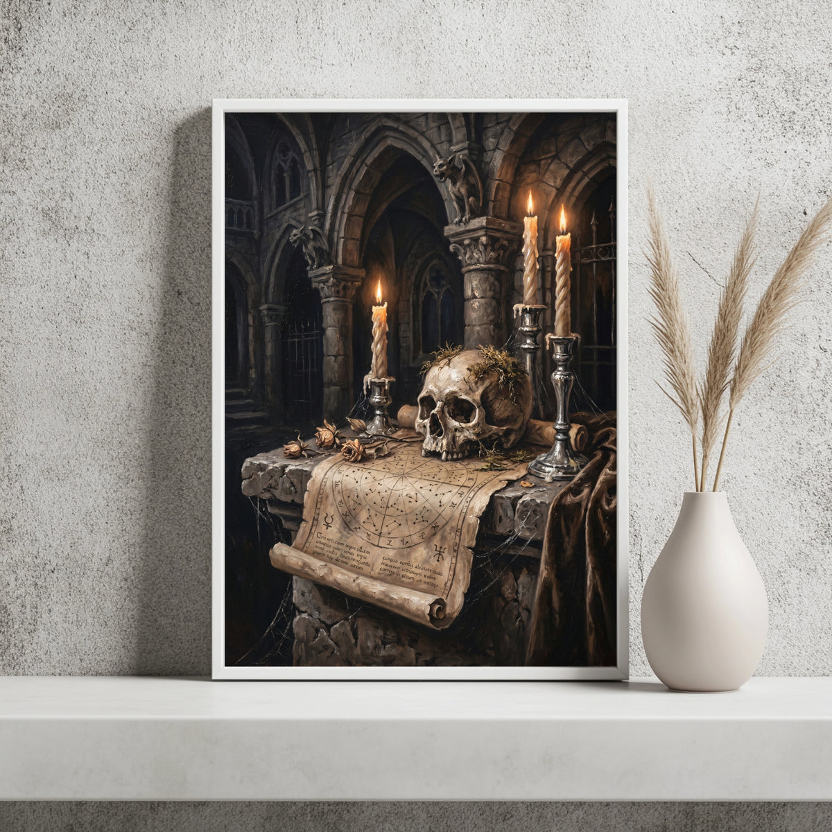 Totenkopf auf einem Kathedralaltar Poster – Raumansicht 2