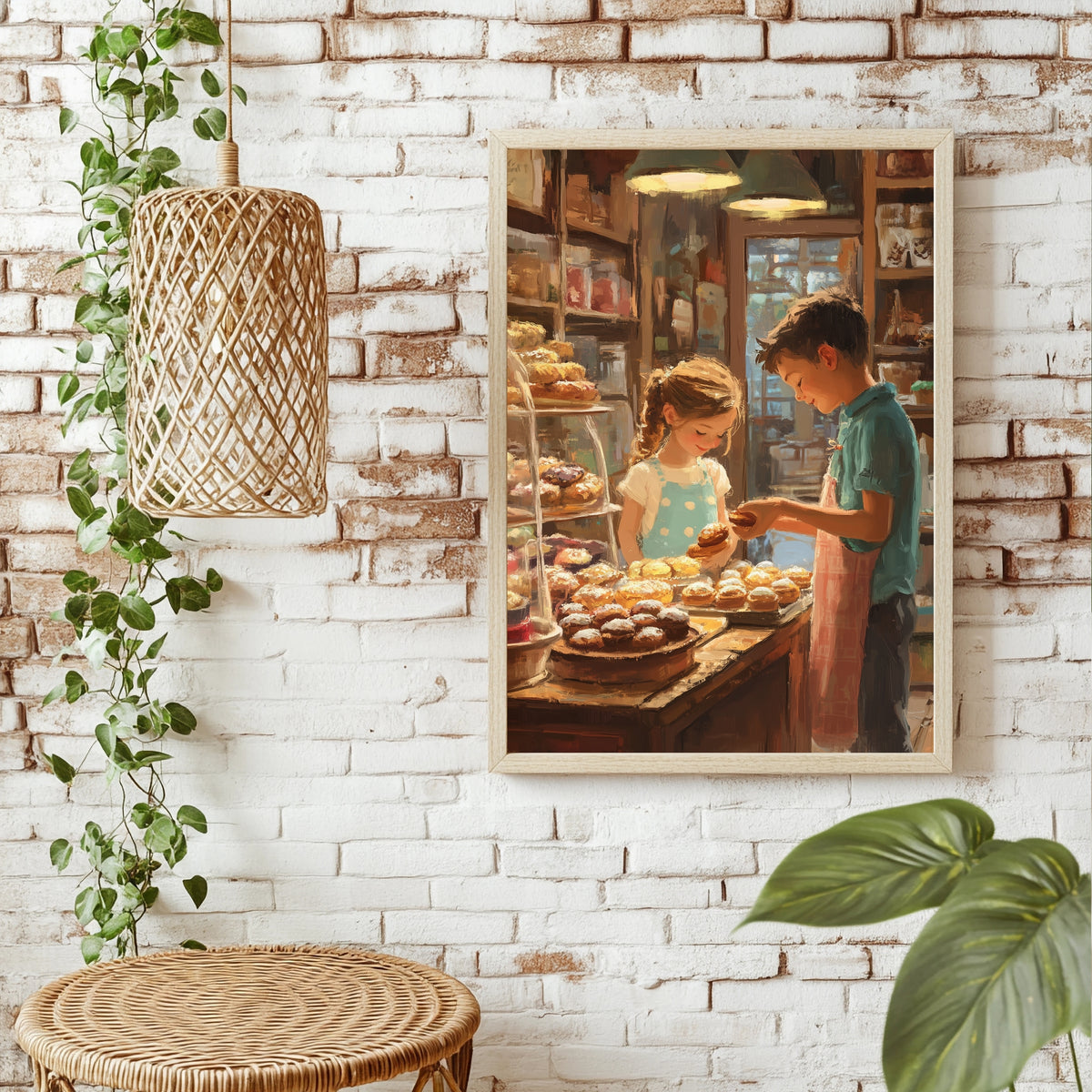 Kinder in der Bäckerei Poster – Raumansicht 1
