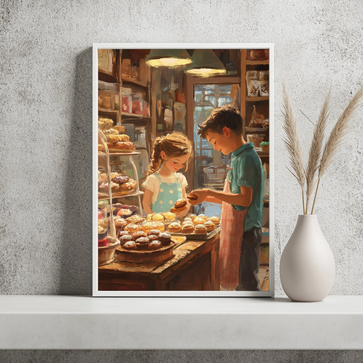 Kinder in der Bäckerei Poster – Raumansicht 2