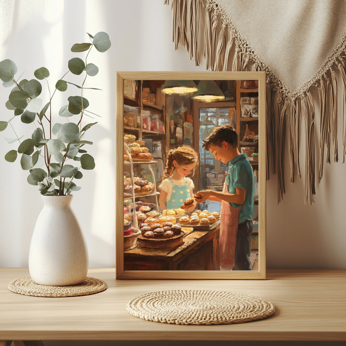 Kinder in der Bäckerei Poster – Raumansicht 3