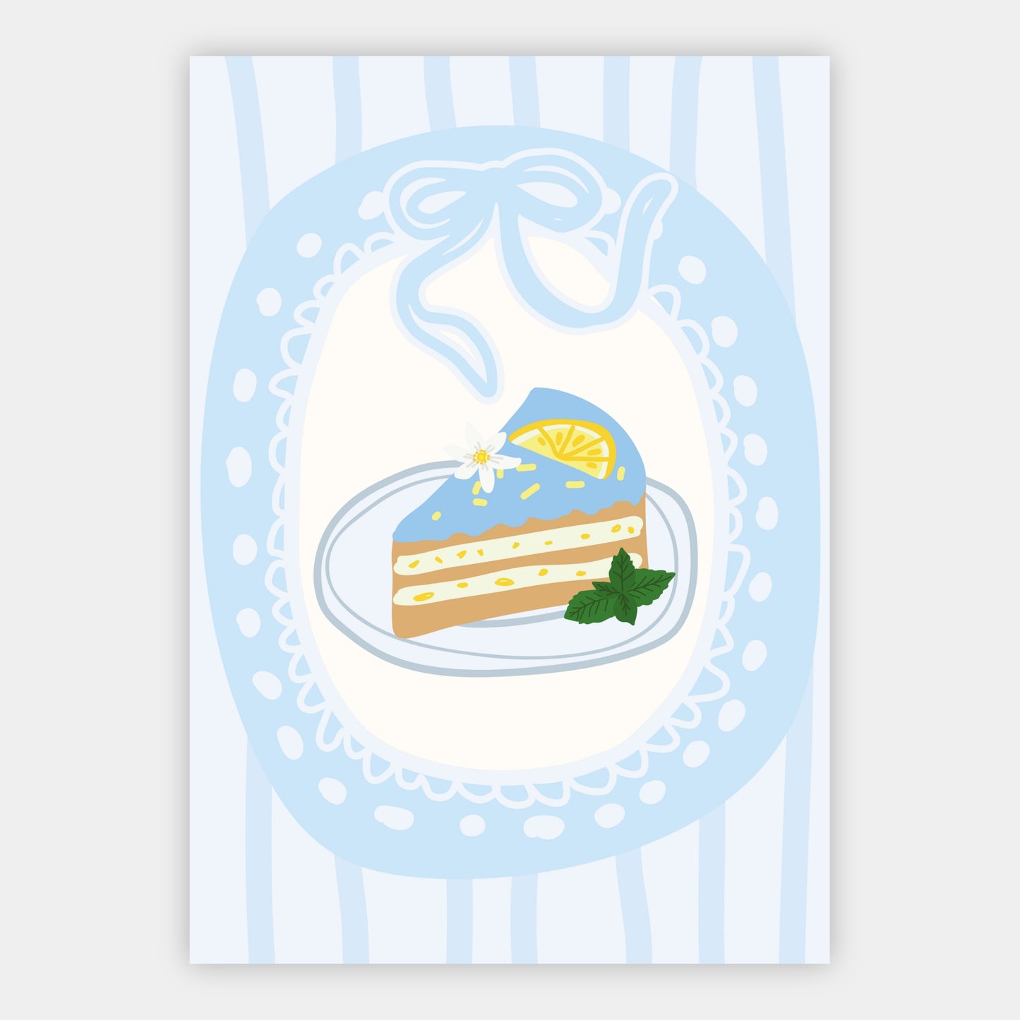 Zitronenkuchen auf blauem Teller Poster – Freisteller