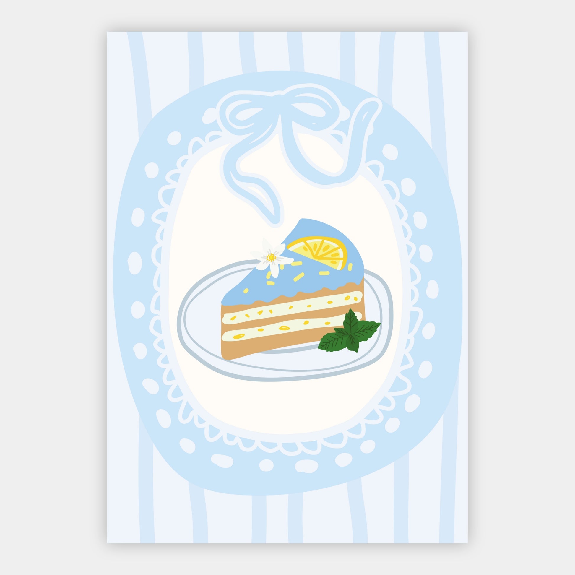 Zitronenkuchen auf blauem Teller Poster – Freisteller