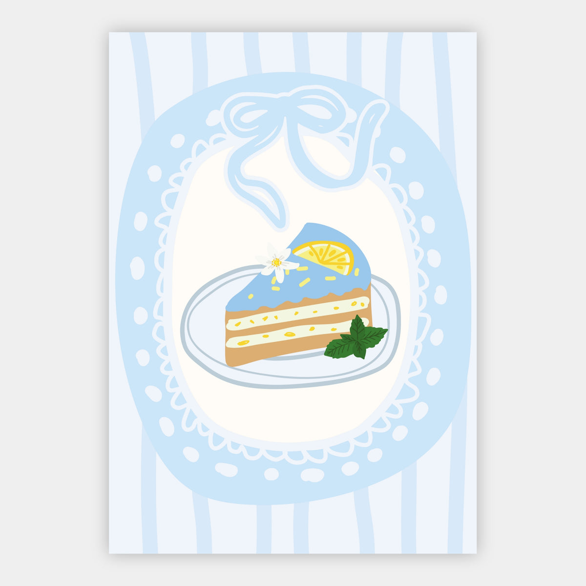 Zitronenkuchen auf blauem Teller Poster – Freisteller