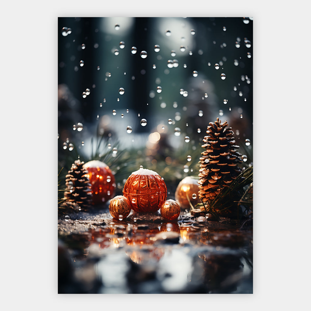 Christbaumkugeln zwischen Tannenzapfen Poster – Freisteller