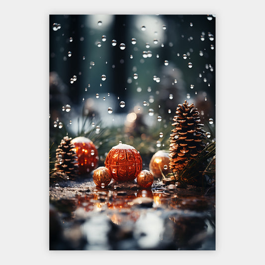 Christbaumkugeln zwischen Tannenzapfen Poster – Freisteller