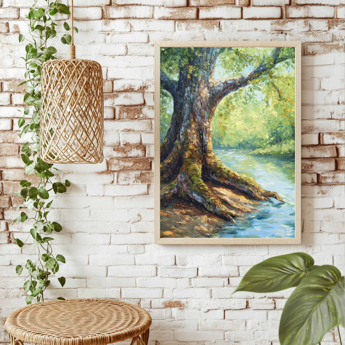 Alter Baum am Flussufer Poster – Raumansicht 1