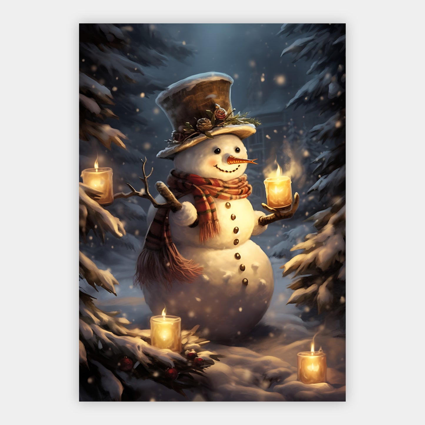 Schneemann mit Kerzen Poster – Freisteller