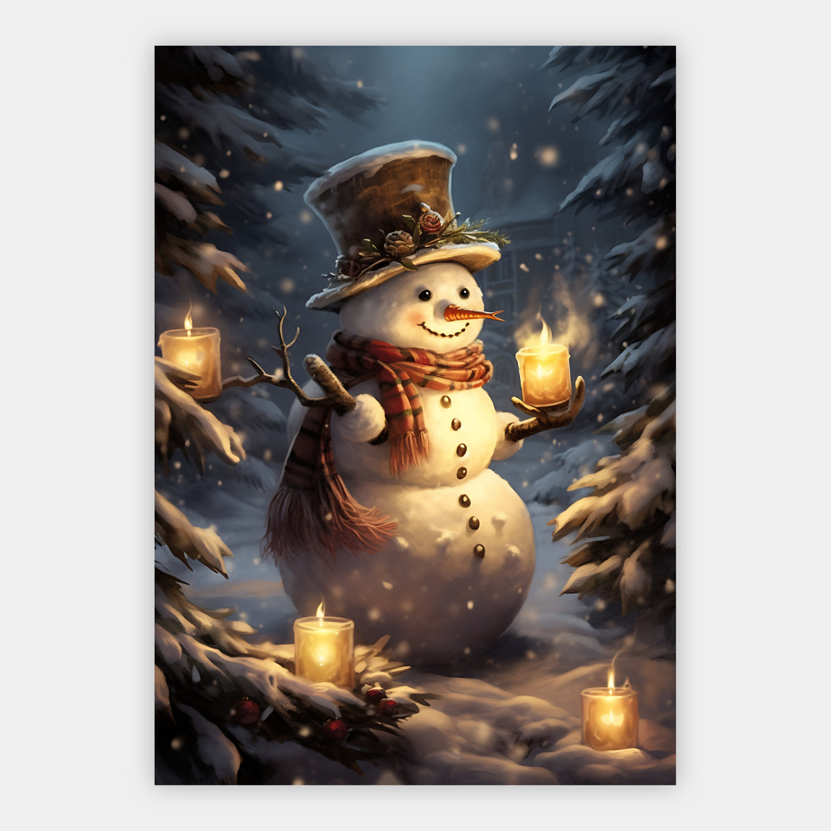 Schneemann mit Kerzen Poster – Freisteller