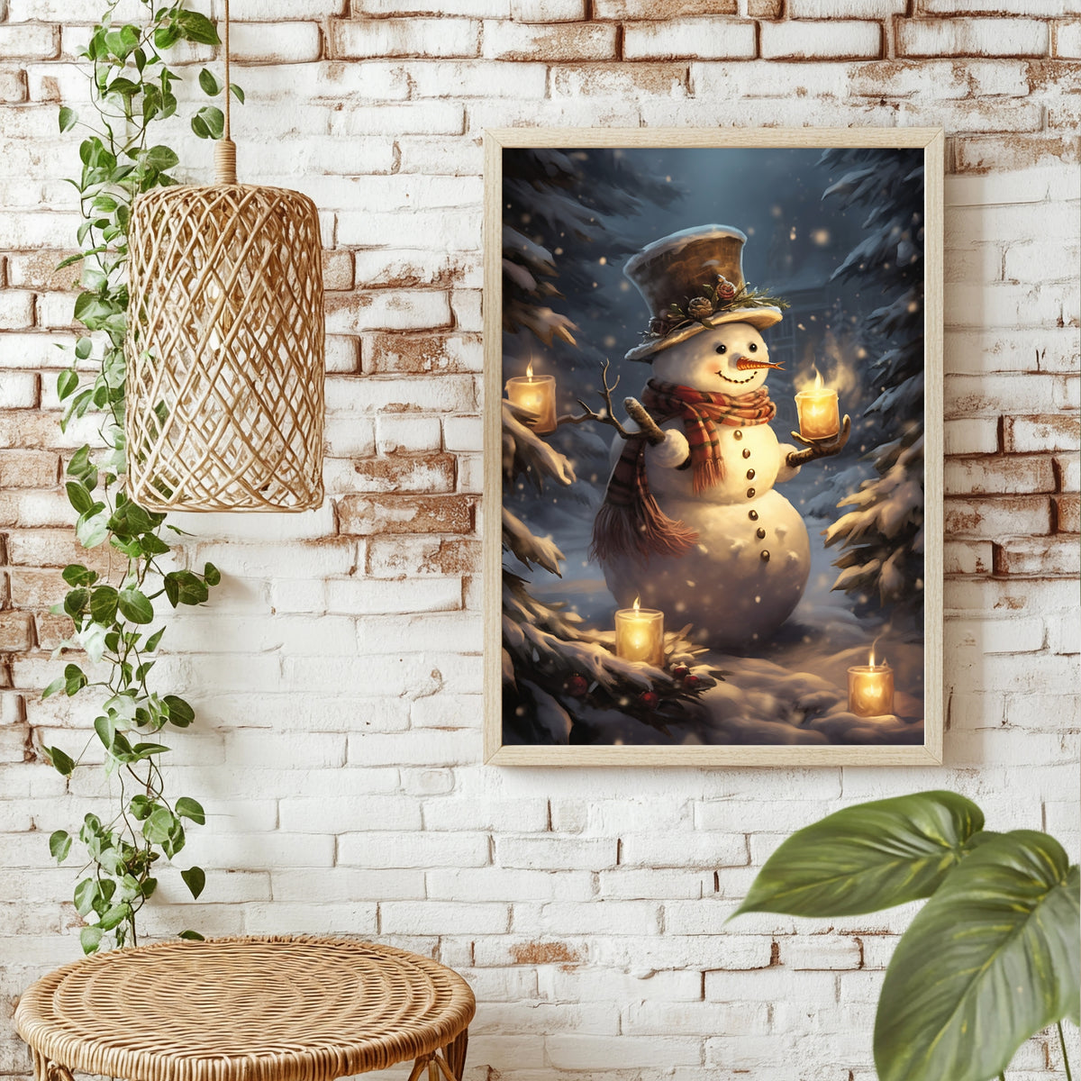 Schneemann mit Kerzen Poster – Raumansicht 1