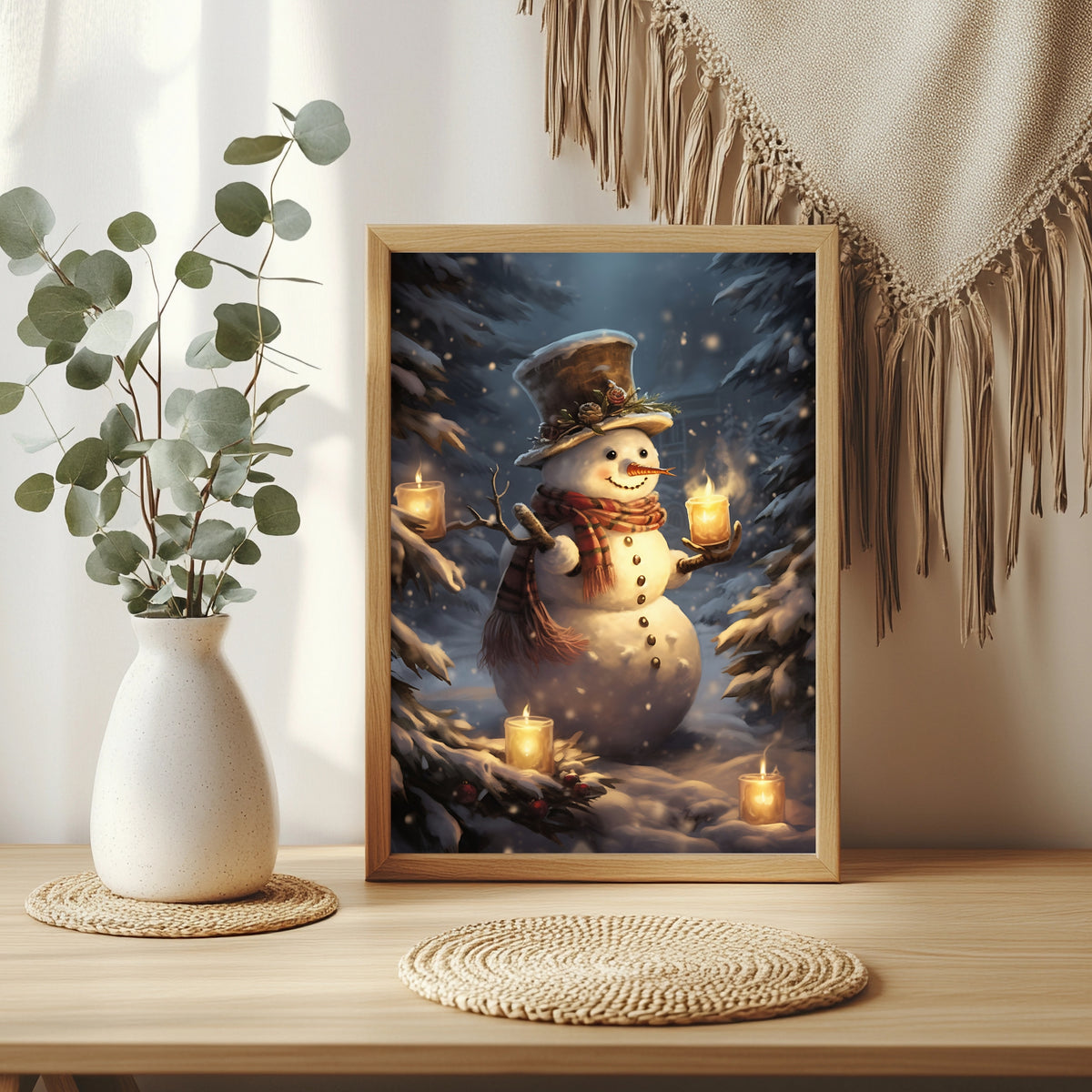 Schneemann mit Kerzen Poster – Raumansicht 3