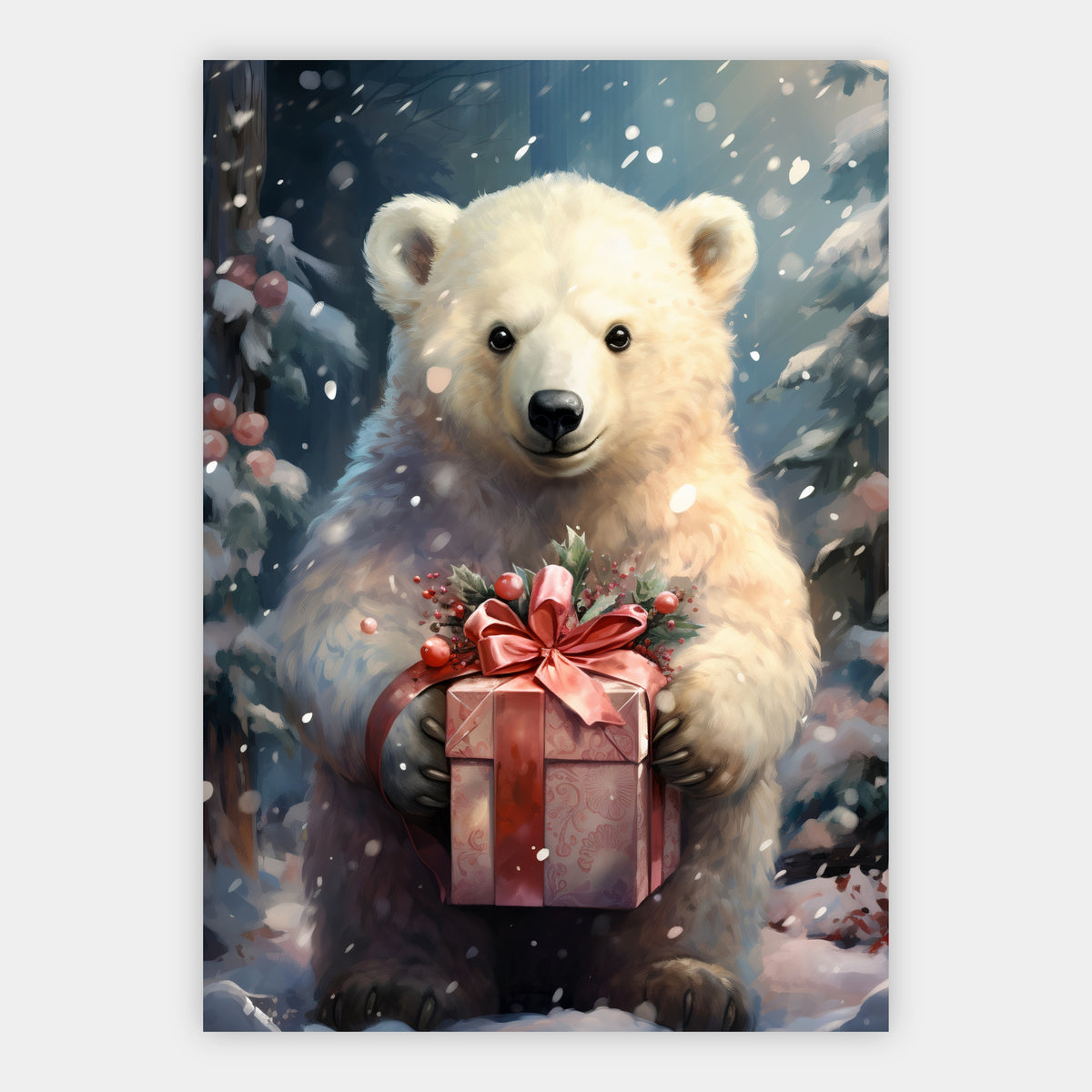 Eisbärenjunges mit Geschenk Poster – Freisteller