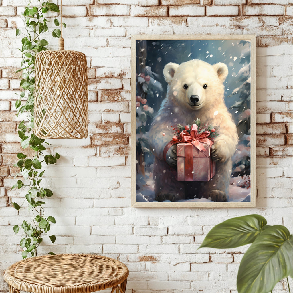 Eisbärenjunges mit Geschenk Poster – Raumansicht 1