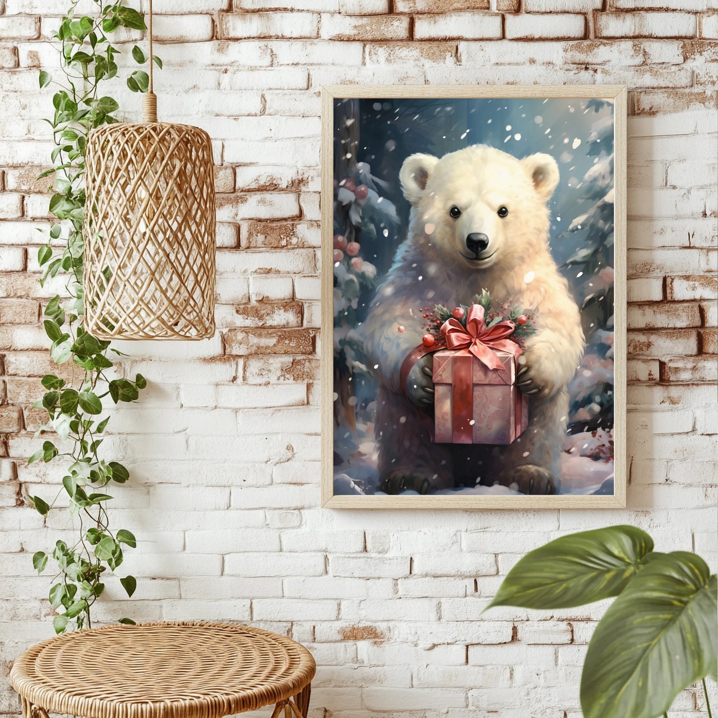 Eisbärenjunges mit Geschenk Poster – Raumansicht 1