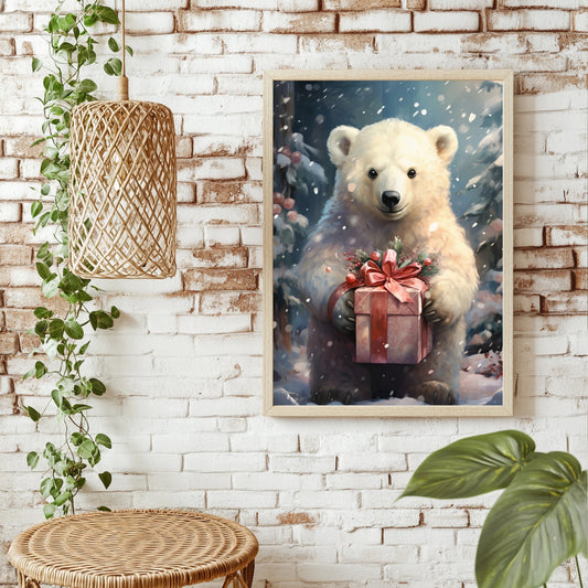 Eisbärenjunges mit Geschenk Poster – Raumansicht 1