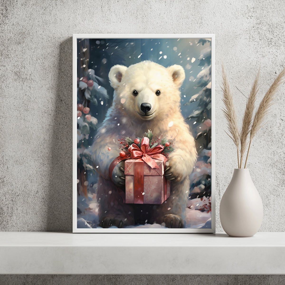 Eisbärenjunges mit Geschenk Poster – Raumansicht 2