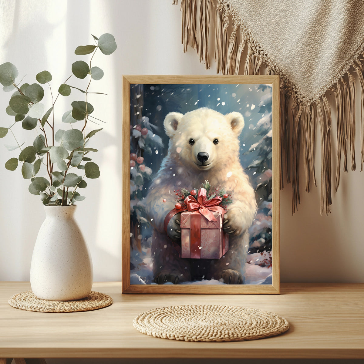 Eisbärenjunges mit Geschenk Poster – Raumansicht 3