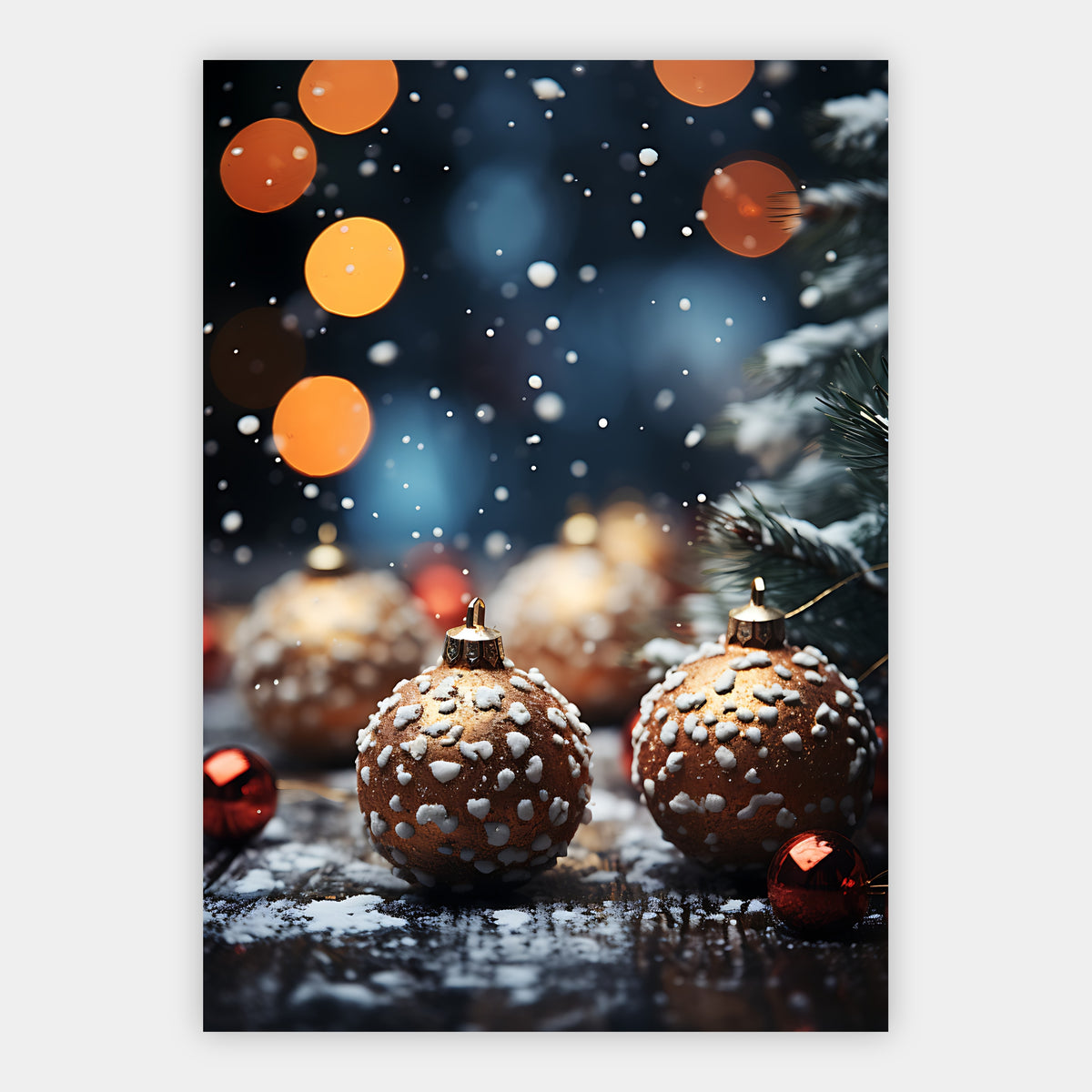 Verschneite Christbaumkugeln Poster – Freisteller