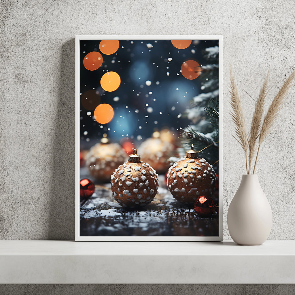 Verschneite Christbaumkugeln Poster – Raumansicht 2