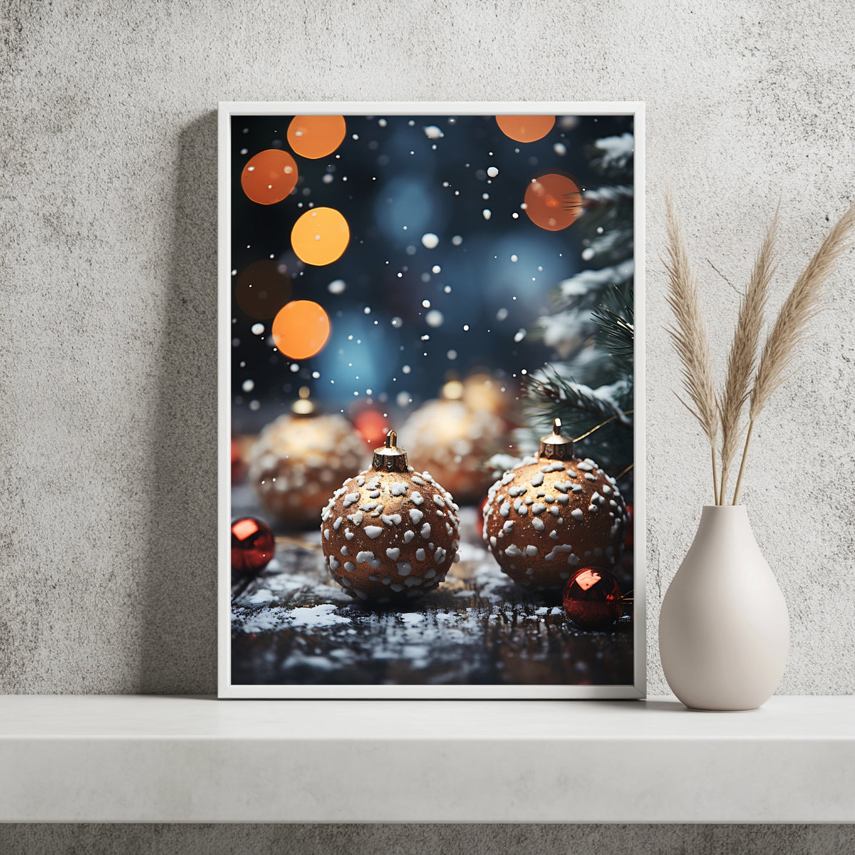 Verschneite Christbaumkugeln Poster – Raumansicht 2