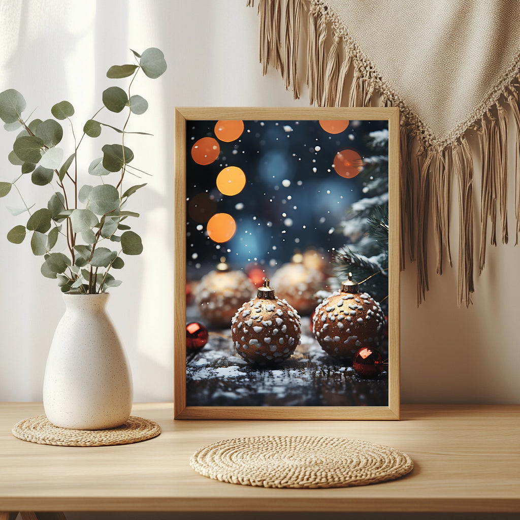 Verschneite Christbaumkugeln Poster – Raumansicht 3