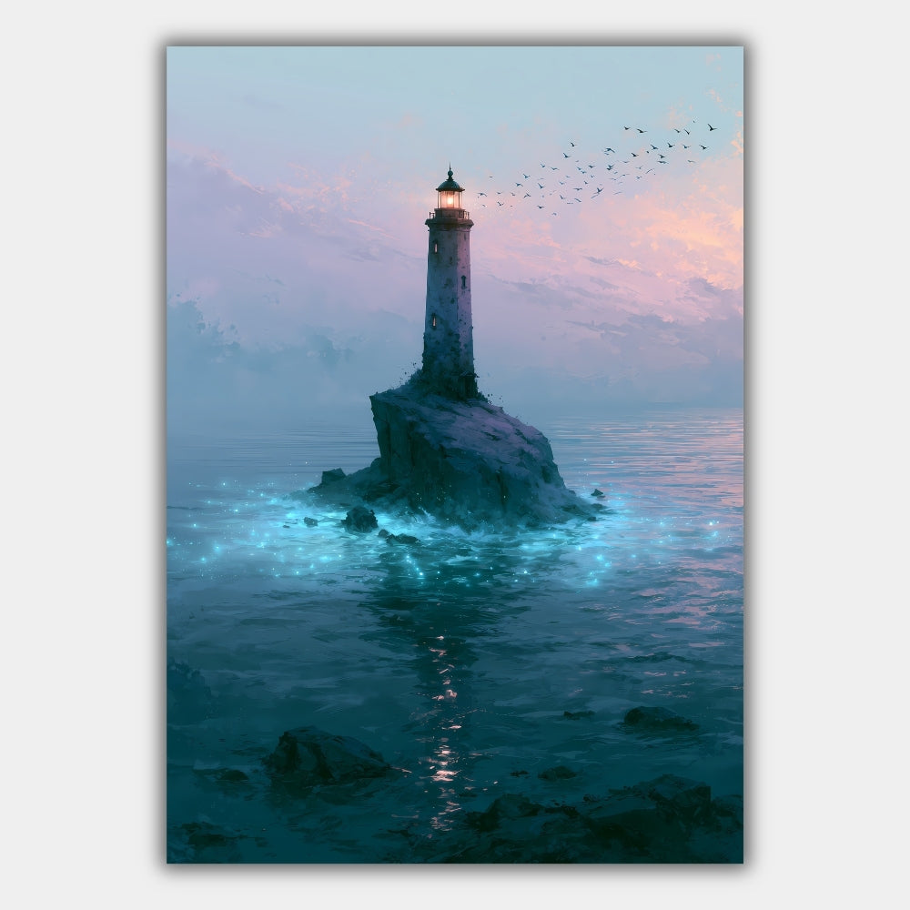 Leuchtturm Pastell Sonnenuntergang Poster – Produktansicht 1